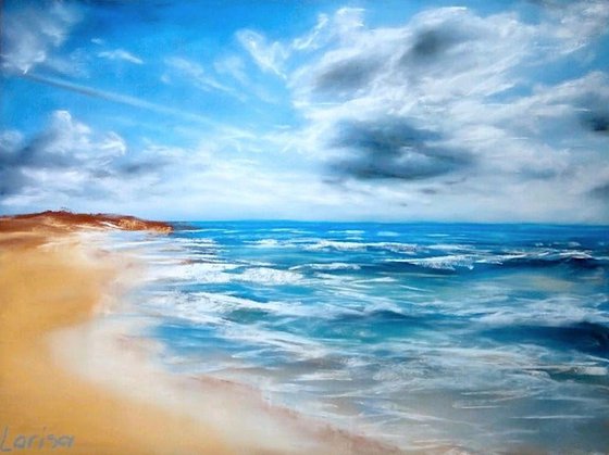 Magnificent beach clouds, original pastel painting