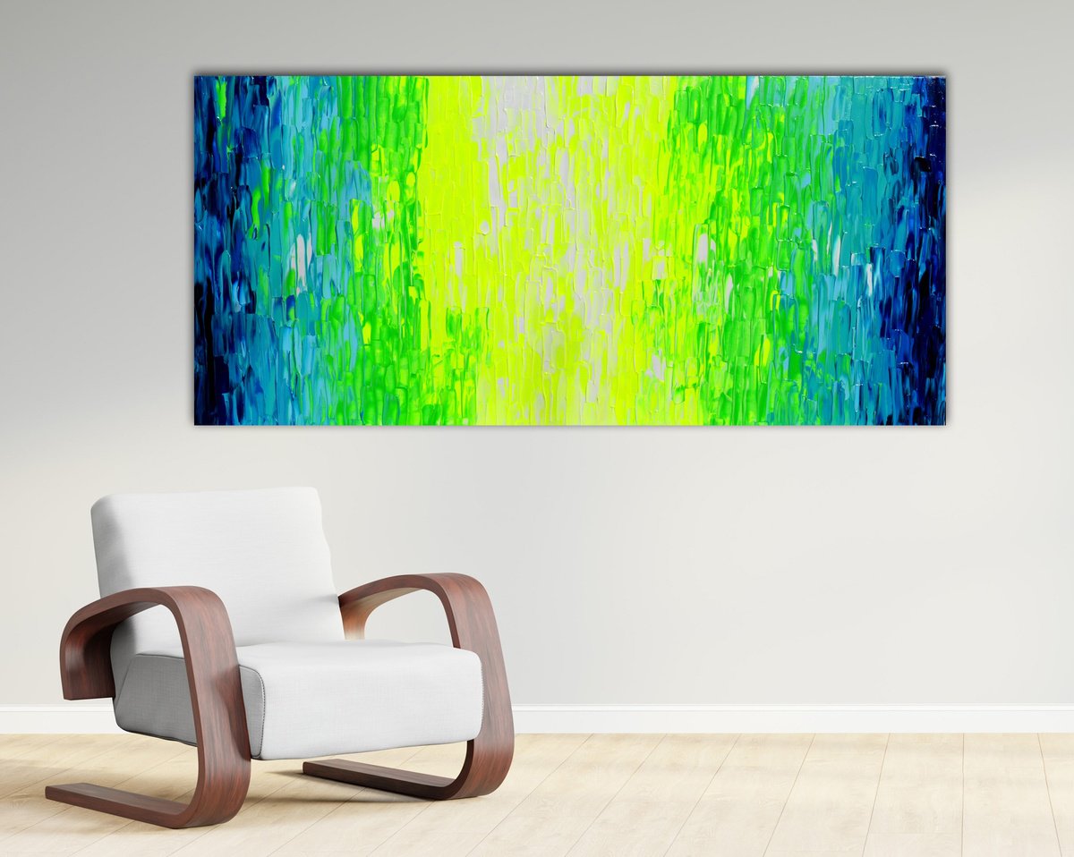 Impressionistic Abstract Acrylic Painting By Soos Tiberiu, 59 X 28", Ygb, Original Artwork