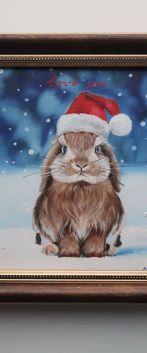 Christmas Bunny Painting by Natalia Shaykina