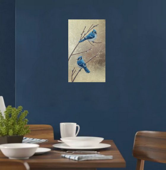 blue birds painting "Spring Jays"