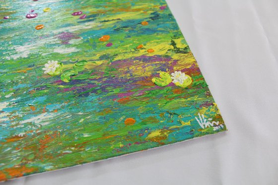"Dreamy World" - Claude Monet Inspired Impressionistic Acrylic Lily Pond Painting