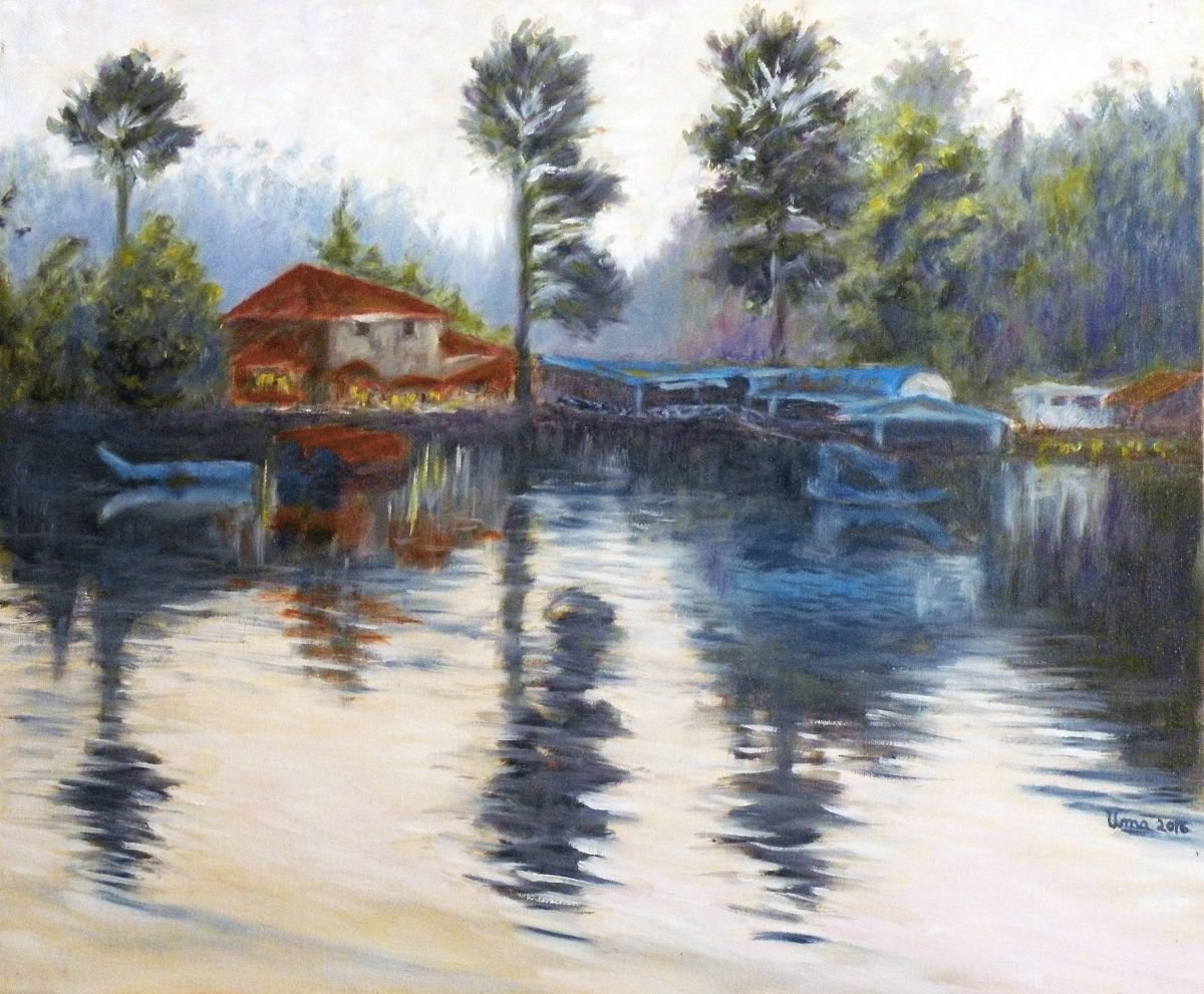 Impressionistic Landscape Oil Painting By Uma Krishnamoorthy, 24 X 20", Kodaikanal Lake, Original Artwork