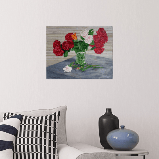 Mixed Garden Roses in a Vase