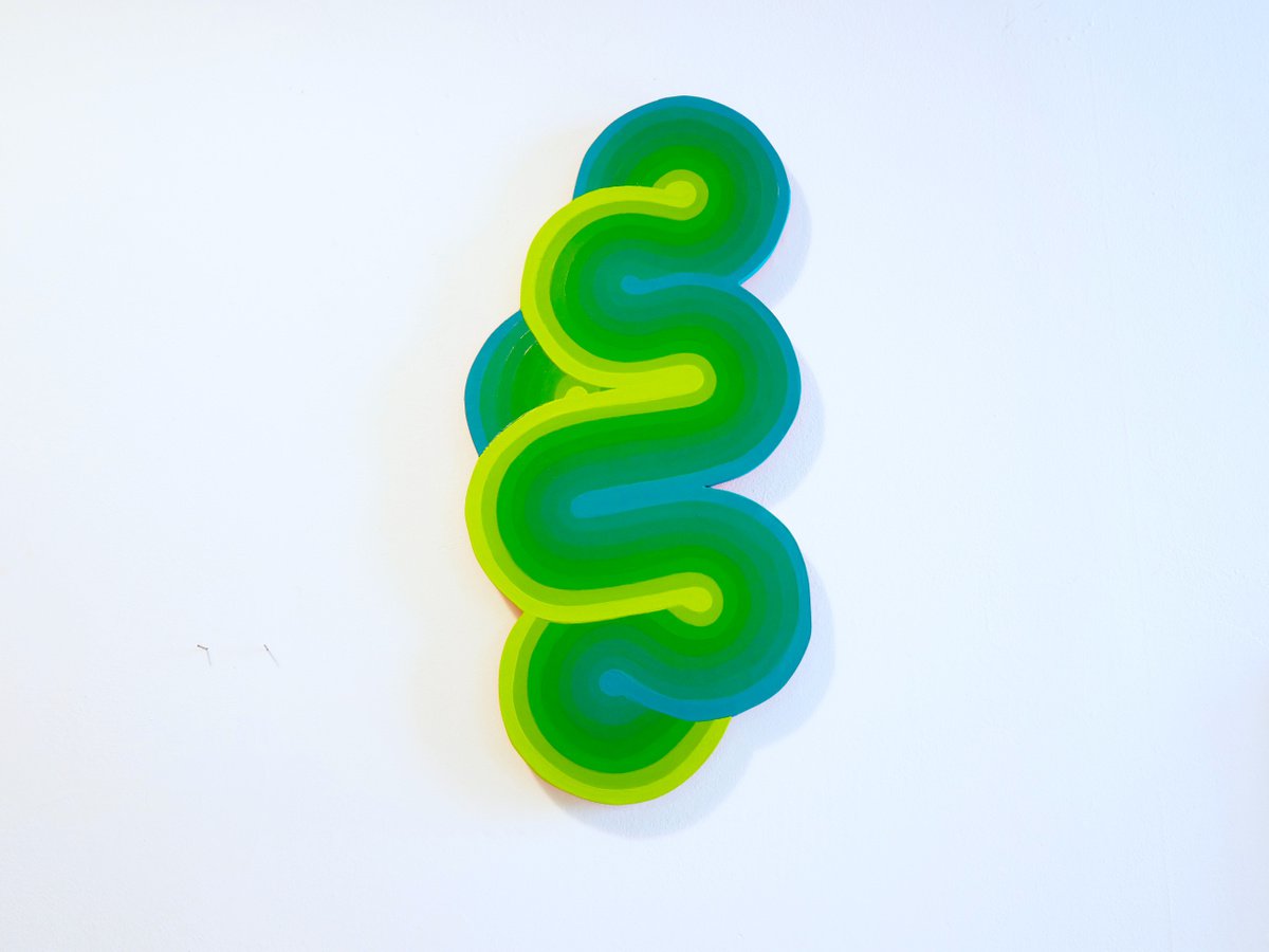Geometric Abstract Sculpture By Jessica Moritz, 10 X 22, Green Blob, Data Mindscape, Original Artwork