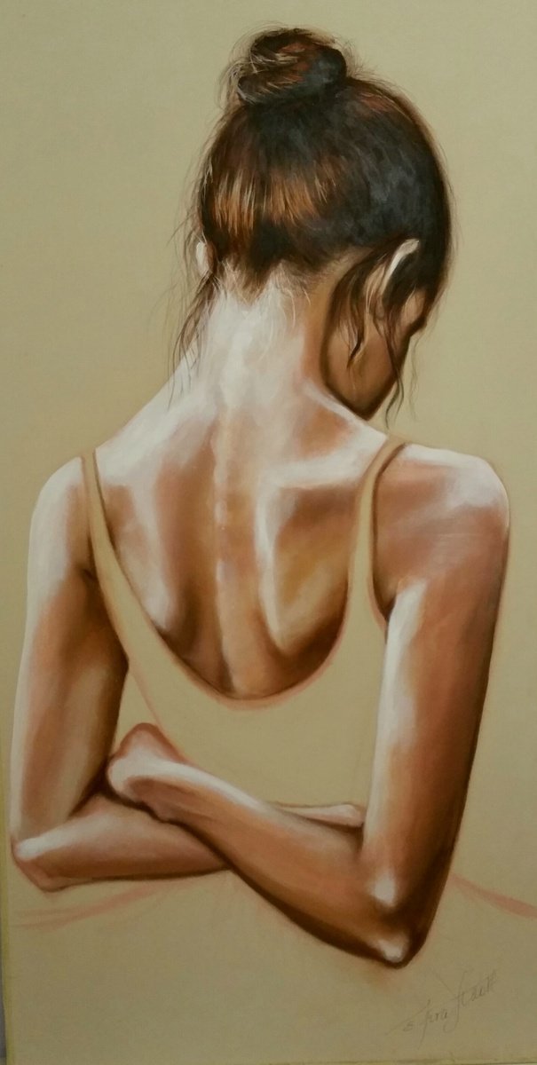 Expressive Portrait Acrylic Painting By Elena Kraft, 22 X 41, Before Performance, Original Artwork
