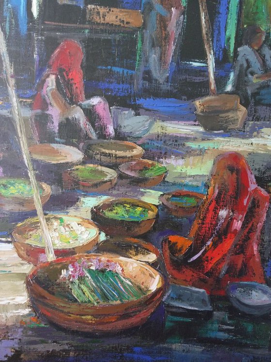 Indian open market (100x150cm, oil painting)