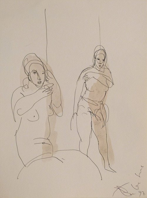 Two Women 2, 24x32 cm by Frederic Belaubre