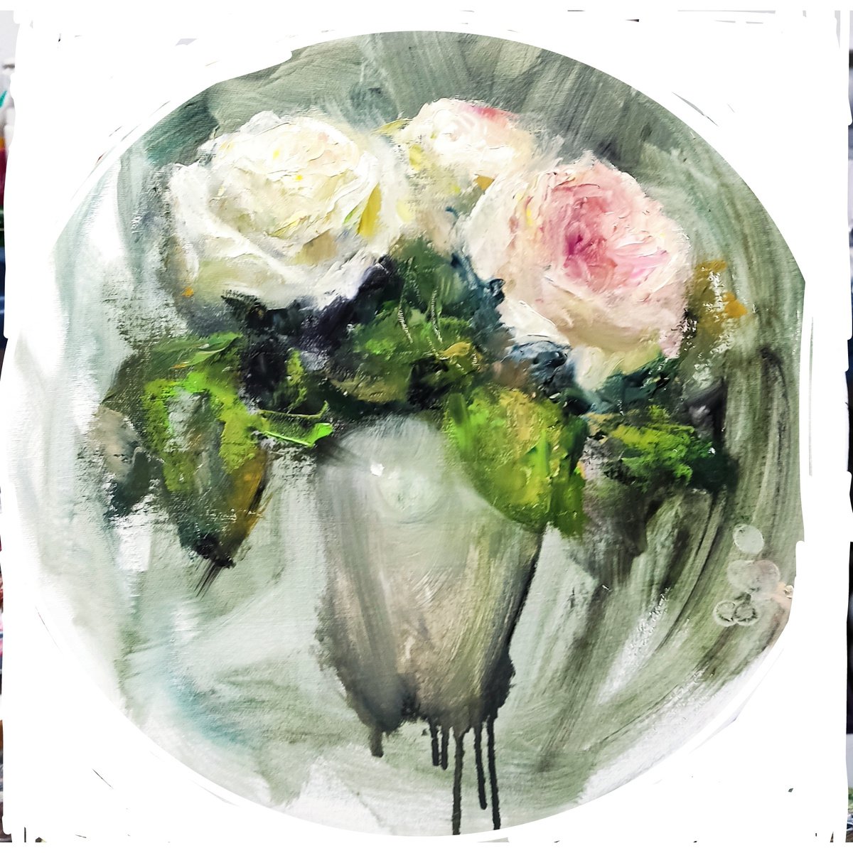 Roses In The White Vase By Helinda (Olga Muller), 16 X 16, Artwork For Sale On Artfinder