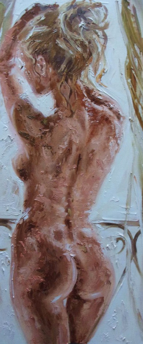 " SUNNY MORNING...  "- 70x50 window liGHt  ORIGINAL OIL PAINTING, GIFT, PALETTE KNIFE by Monika Luniak