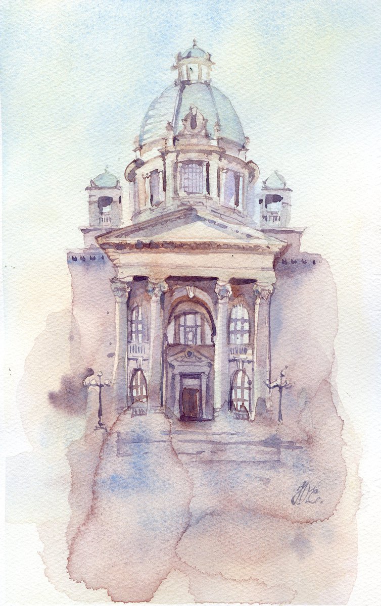 Belgrade, Serbia, Architectural sketch in watercolor by Yulia Evsyukova