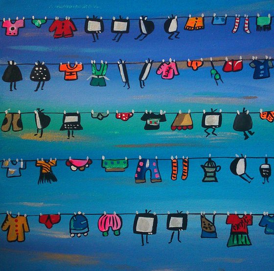 Purple and blue sky laundry 40x40cm, 2014