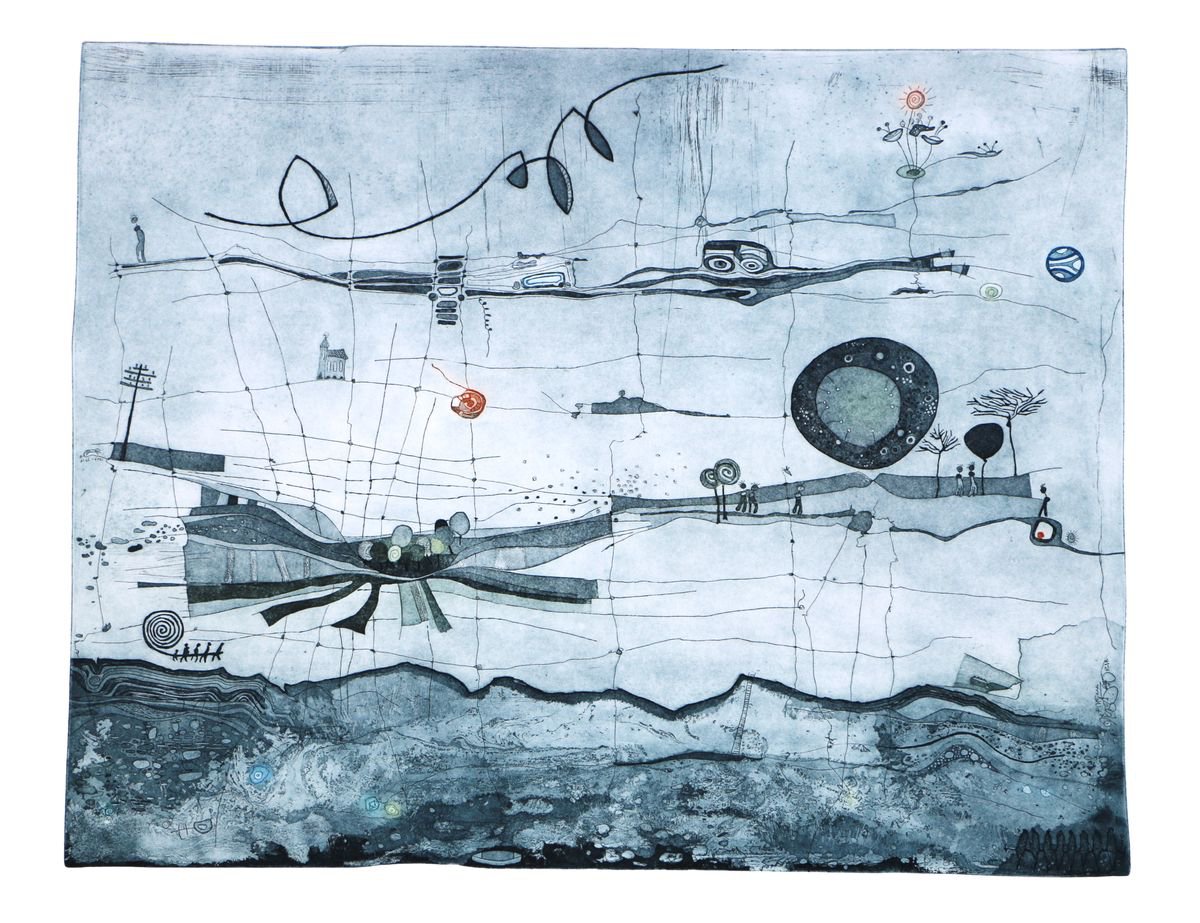 Heike Roesel Homelands, fine art etching, edition of 20 in variation by Heike Roesel