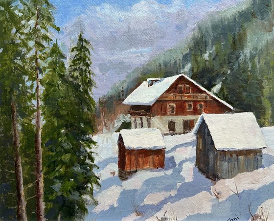 Alpine Chalet in snow
