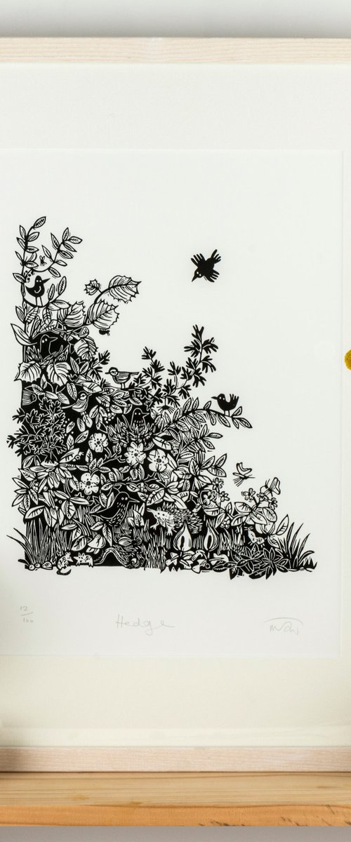 Hedge - lino cut print by Melanie Wickham