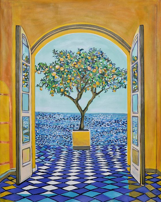 Seascape with orange tree