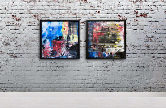 "True Love" - Original PMS Abstract Diptych Acrylic Paintings On Plexiglass, Framed - 52" x 26"