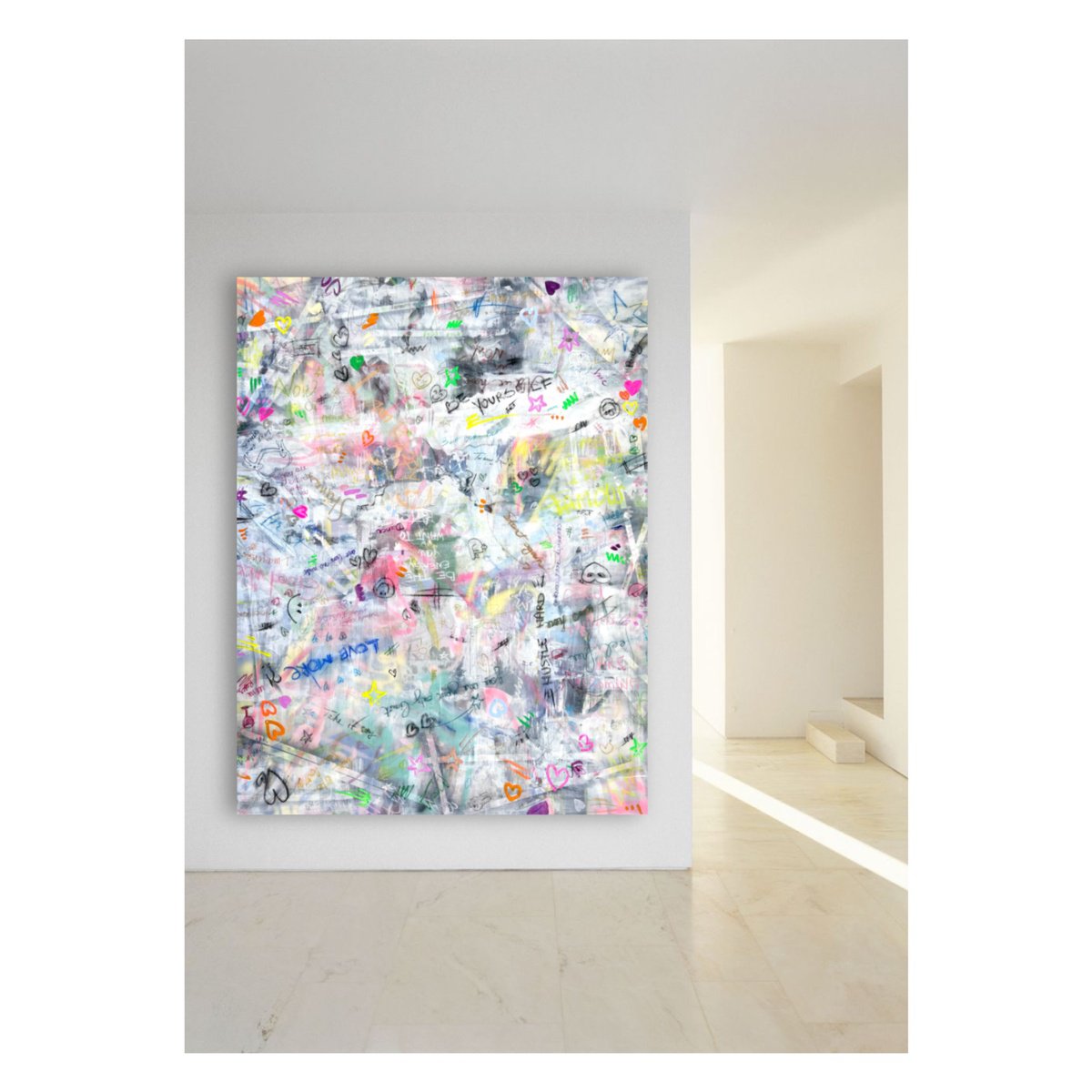 Expressive Abstract Painting By Maria Esmar, 67 X 87", Hashtag, Original Artwork