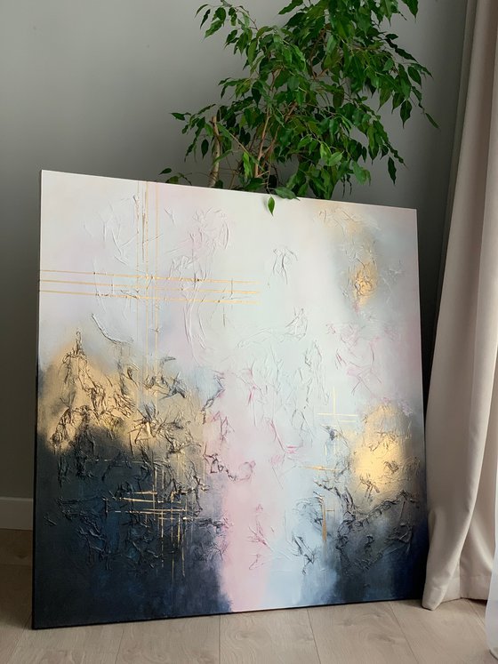 Indigo pink gold textured