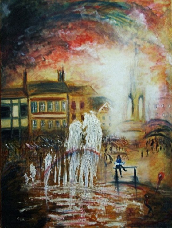 The Market Fountains (Oil on canvas 40x30inch)