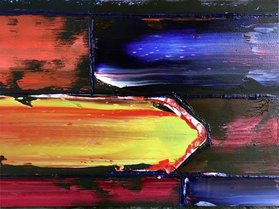 "Building A Fortress" - Original Xt Large PMS Abstract Triptych Oil Paintings On Canvas, Wooden Panels and Wooden Pieces - 108" x 48"