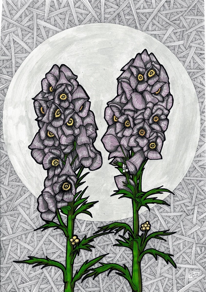 Illustrative Botanical Painting By Terri Smith, 15 X 20", Moonlight Flowers, Original Artwork