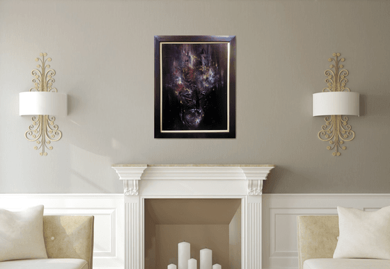 Framed dark purple ghostlly gothic abstract painting still life O KLOSKA