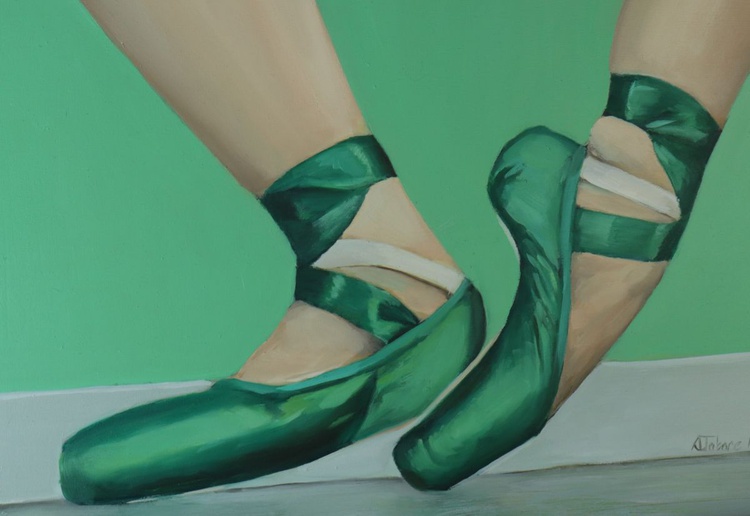 Green Ballet Shoes Figurative Oil Painting Bal Artfinder