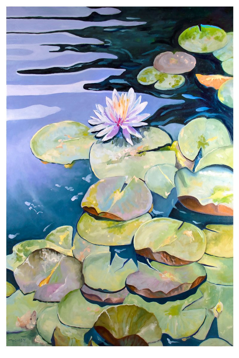 Impressionistic Botanical Giclee Print By Catherine Twomey, 16 X 20, Bass Pond White Lily Limited Edition, Original Artwork