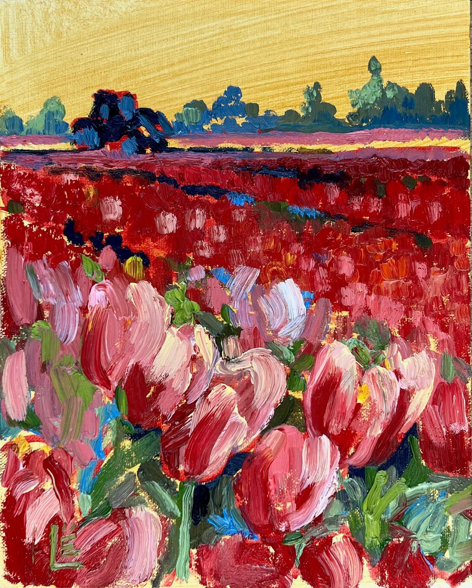 Tulips field with a tractor by Anastasiia Levina