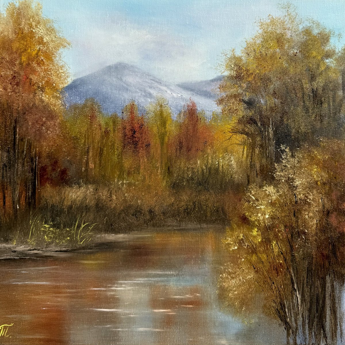 Impressionistic Landscape Oil Painting By Tanja Frost, 16 X 16", The Charm Of Early Autumn, Original Artwork