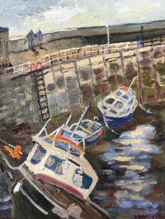Boats at their moorings, an original oil painting