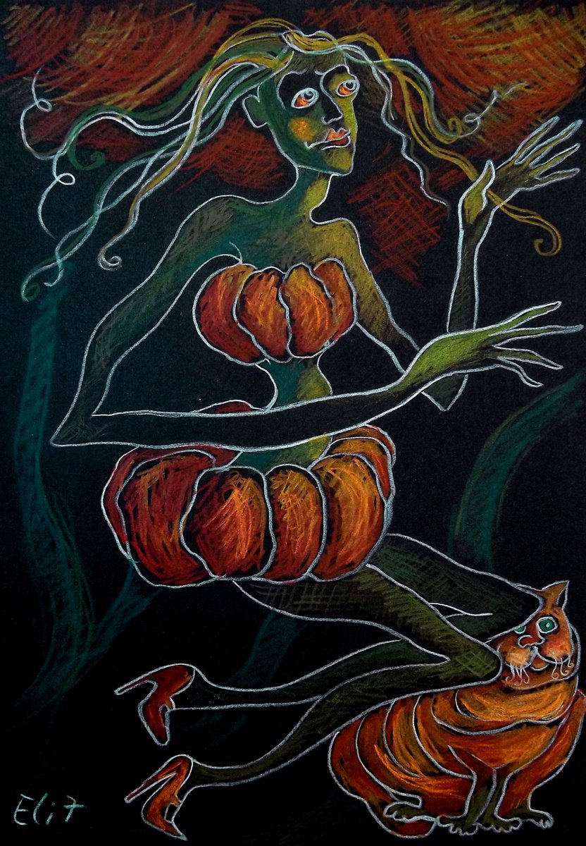 Surrealistic Pencil Drawing , Halloween Pumpkins By Elisheva Nesis, 9 X 13, Artwork For Sale On Artfinder