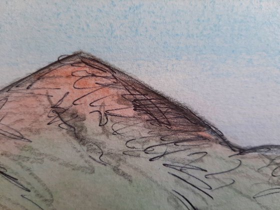Summer morning over Croagh Patrick - a watercolour and pen study
