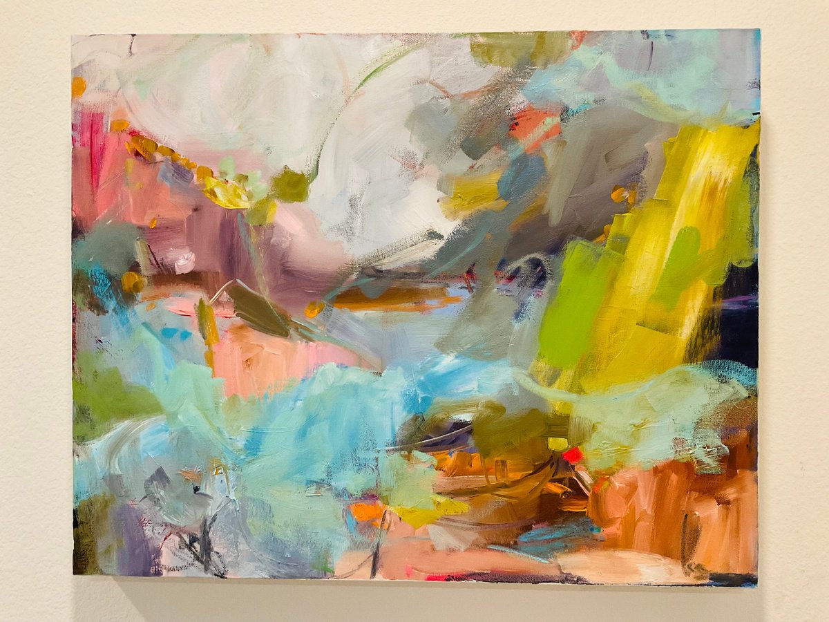 Abstract Oil Painting By Tatyana Bolivar, 30 X 24", - Beneath The Emerald Sky - ?, Original Artwork