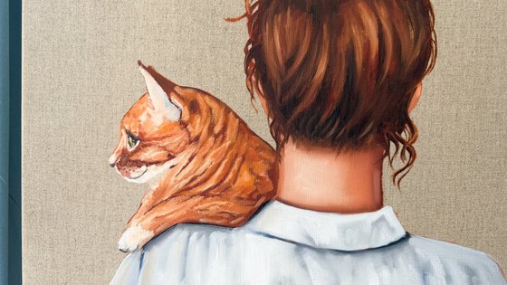 Redhead Girl with Cat