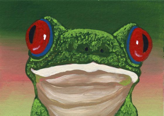 ACEO ATC Original Miniature Painting Red Eyed Tree Frog Wildlife Art-Carla Smale