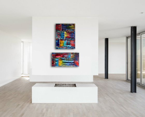 "Bricklaying" - FREE USA SHIPPING - Original PMS Abstract Diptych Oil Paintings On Canvas - 44" x 24"