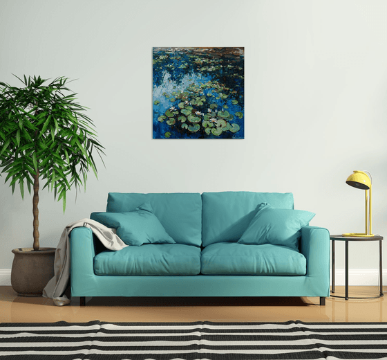 White Water Lilies - Original Oil painting - FREE SHIPPING