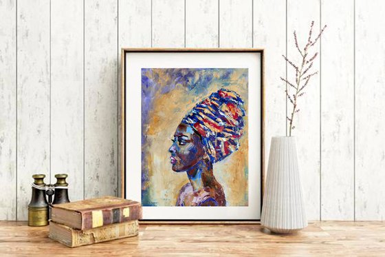 African Woman Portrait Painting Original Art Black Female Wall Art African American Girl Artwork