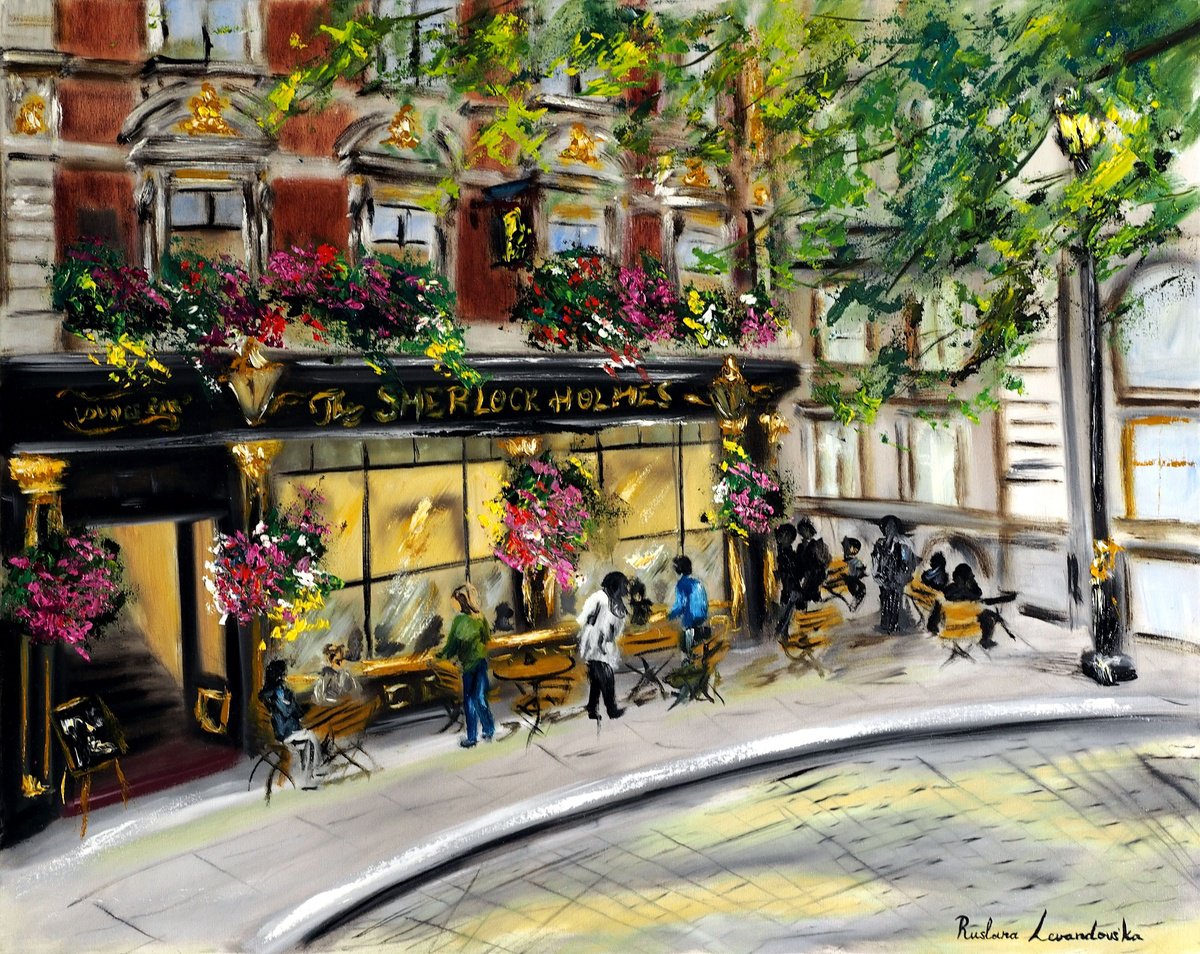 Impressionistic Cityscapes Oil Painting By Ruslana Levandovska, 30 X 24", The Sherlock Holmes, London, Original Artwork