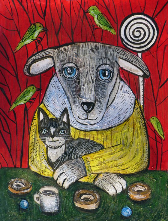 Mysterious Sheep Man with cat