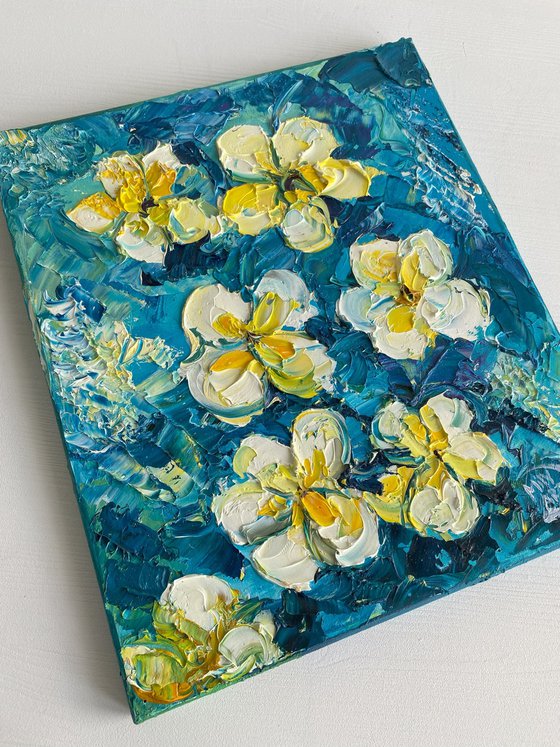 Blue & Yellow Frangipani Art