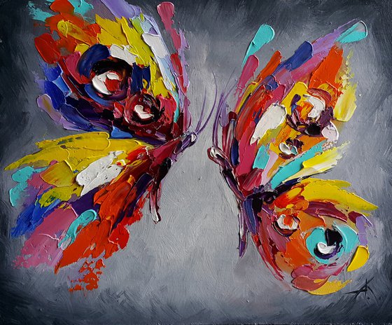 One summer day - butterfly, insects, oil painting, palette knife, butterfly oil, butterfly art, gift, art