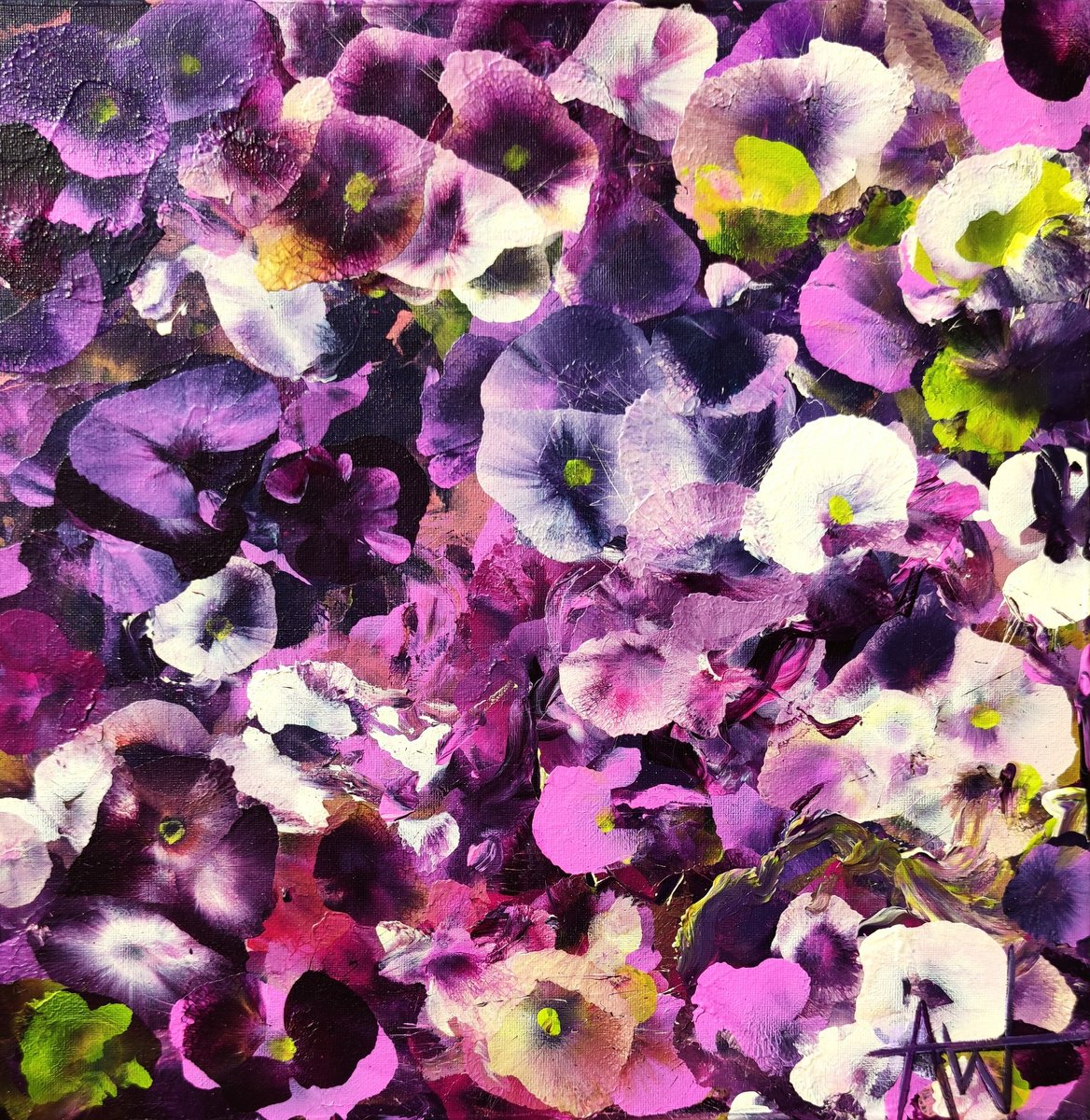 Expressive Botanical Acrylic Painting By Angie Wright, 16 X 16, Infinite Violet #3, Original Artwork