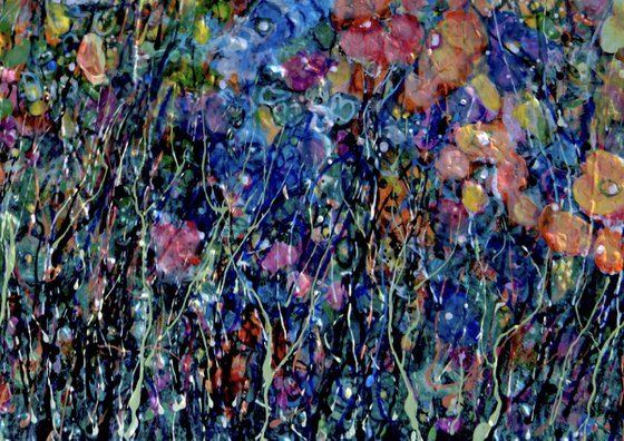 Whimsical Bloom -  Original Painting on Canvas influenced by Jackson Pollock's Style