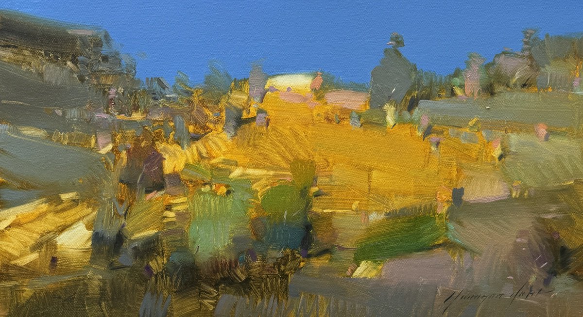 Impressionistic Landscape Oil Painting By Vahe Yeremyan, 21 X 12", Valley, Original Artwork