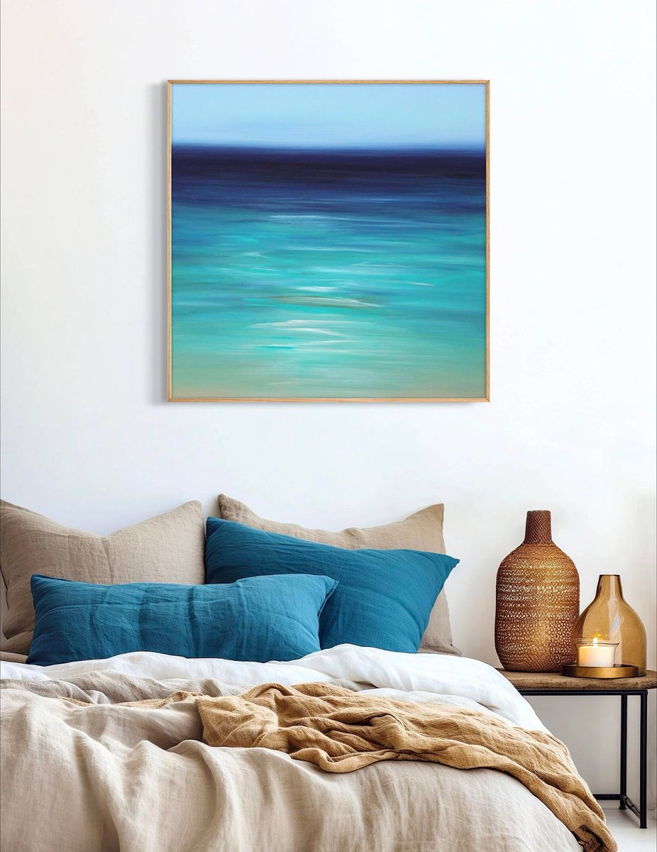 Abstract Landscape Acrylic Painting By Paresh Nrshinga Frsa, 28 X 28", Tranquil Waters, Original Artwork