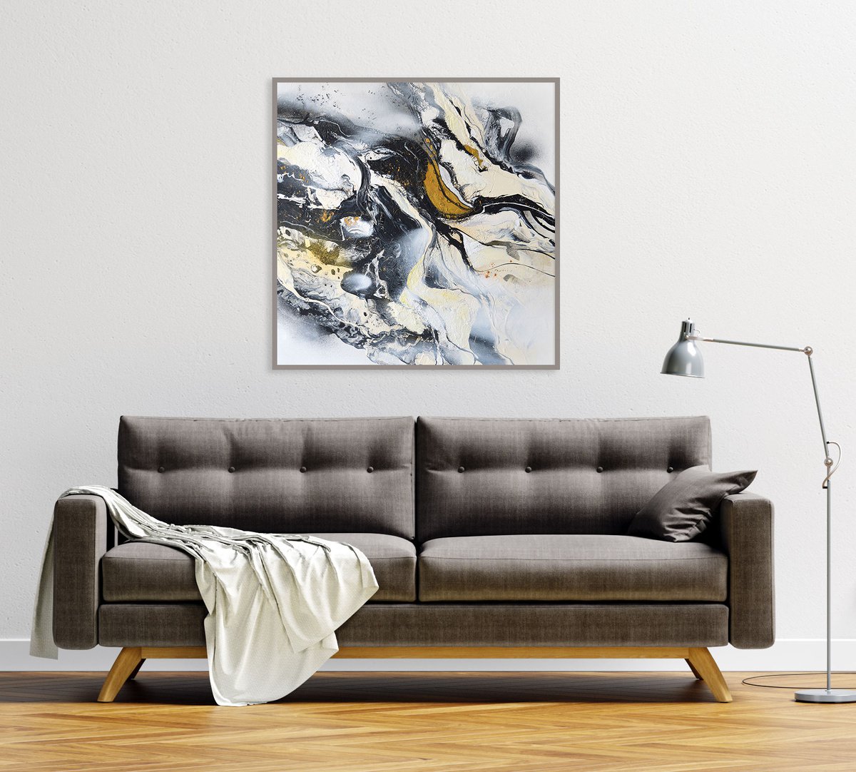 Organic Abstract Painting By Milena Gaytandzhieva, 28 X 28", Black And White, Original Artwork