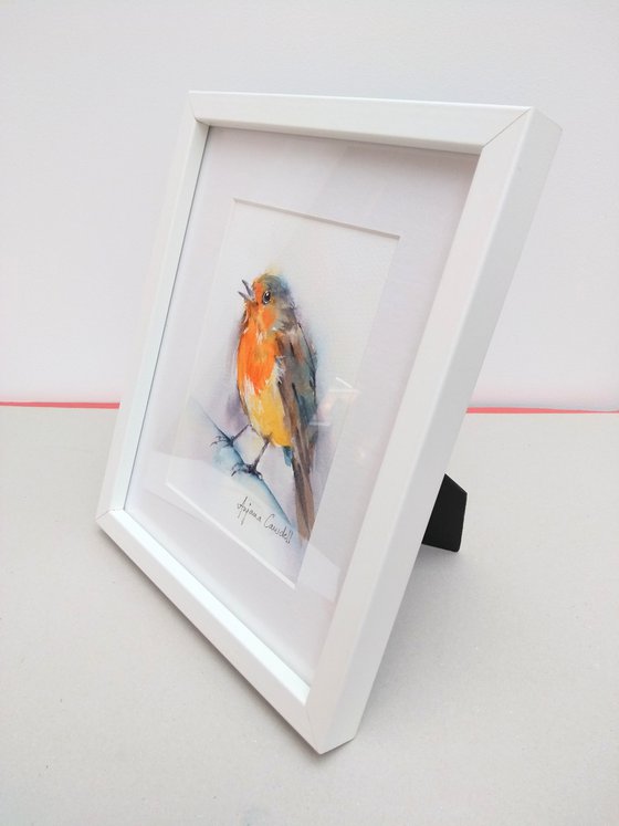 Robin Painting, Bird painting, Robin fledgling, original watercolour, garden bird