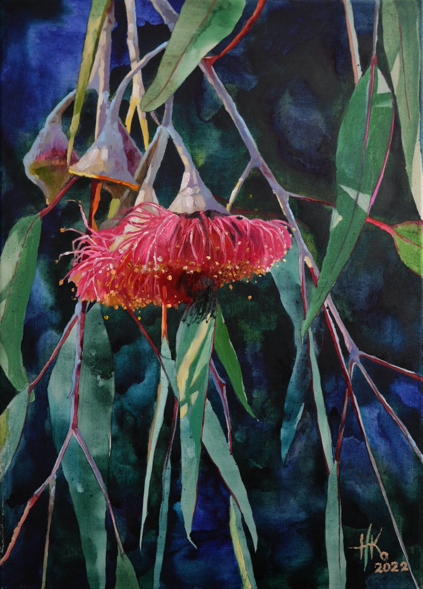 Expressive Botanical Painting By Zhanna Kondratenko, 14 X 20", Eucalyptus, Original Artwork